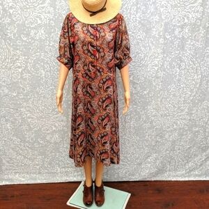 Vintage 60's 70's Paisley Prairie Peasant Cottagecore Boho Midi Dress
